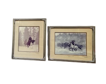 Arte del Oeste americano indígena, enmarcado y con paspartú, edición limitada firmada a mano.