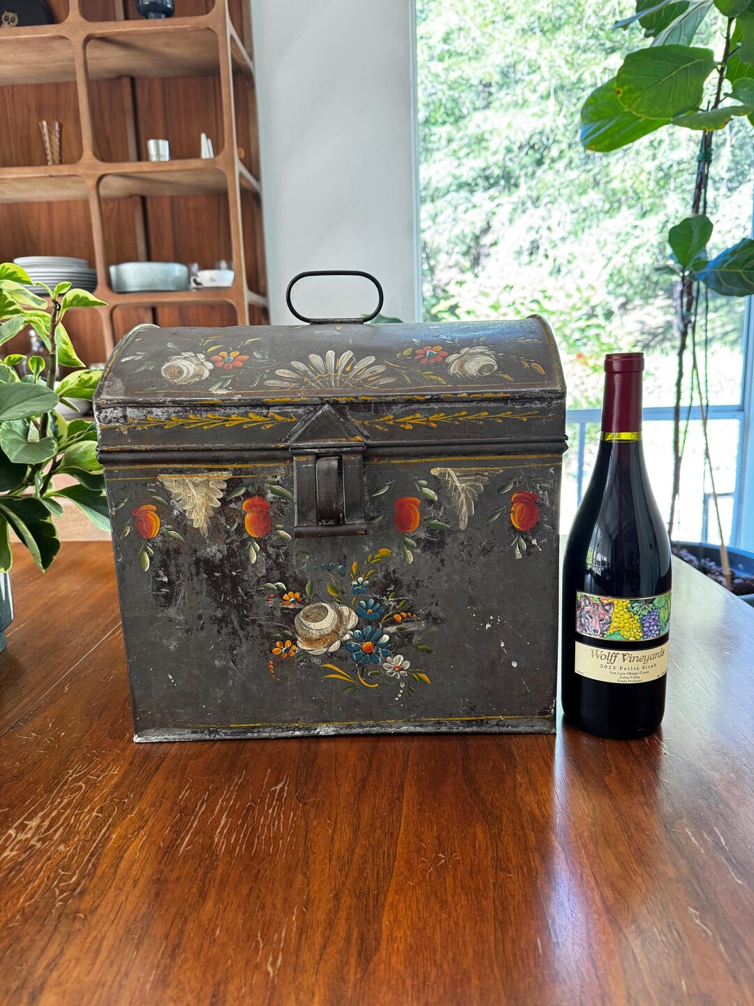 Antique 19th Century Toleware Tin Box: Hand-painted Folk Art Floral ...