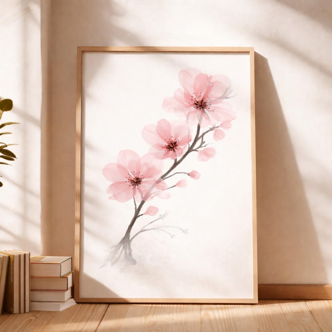 Cherry Blossom Wall Art Printable, Sakura Flower Poster, Pink Floral ...