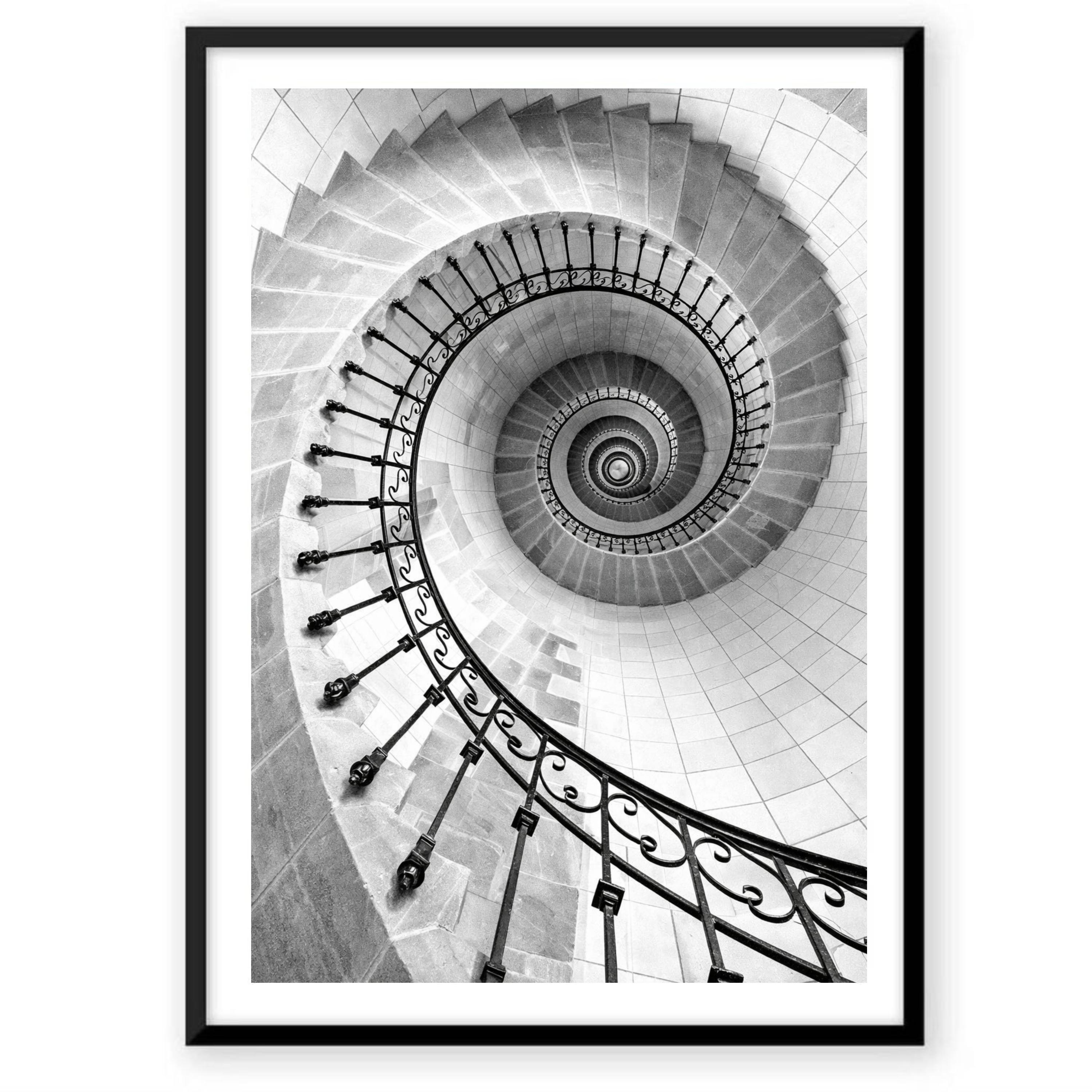 Poster Décoratif 40x30cm Escaliers En Spirale - Noir Et Blanc, Motif Architectural