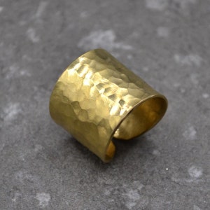 Wide Hammered Brass Cuff Ring: Minimalist Statement Jewelry