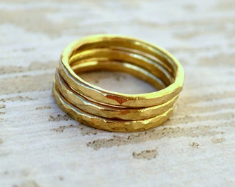 2mm Thick Brass Hammered Rings, Textured Band Ring, Gold Brass Rings, Unisex Ring, Stacking Ring, Simple Ring, 18K Gold Plating option