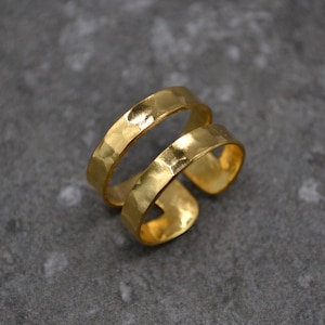 Double Bar Ring: Wide Hammered Geometric Band