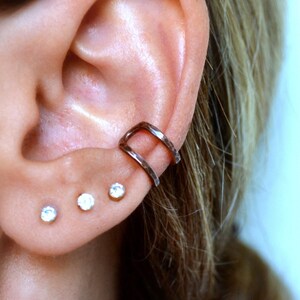 Double Ear Cuff, Rustic Men's Ear Cuff, Unisex Oxidized Copper Wire Ear Cuff, Hammered Ear Cuff, Cartilage Conch Hoop, No Piercing Ear Cuff