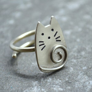 Artisan Sterling Silver Cat Ring: Adjustable Kitty Wrap Ring