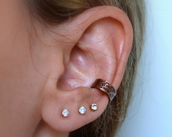 Oxidized Copper Ear Cuff: Rustic Hammered Cartilage Hoop