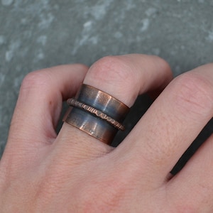 Rustic Copper Ring: Wide Hammered Oxidized Unisex Band