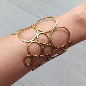 Wide Bubble Cuff Bracelet: Hammered Brass Statement Cuff