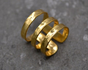 Triple Bar Ring, Three Lines Ring, Modernist Gold Ring, Geometric Band Ring, Simple Everyday Ring, Gold Layered Ring, Wide Hammered Ring