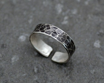 Oxidized Sterling Silver Open Band Ring: Unisex Textured Stacking Ring