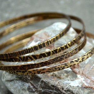 Oxidized Brass Stacking Bangles: Hammered Boho Bracelets (Set of 4)