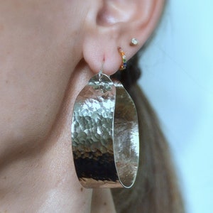 Handmade Chunky Sterling Silver Hoop Earrings: Wide Hammered Texture