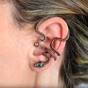 Oxidized Copper Snake Ear Cuff: Wire Wrapped Reptile Earring