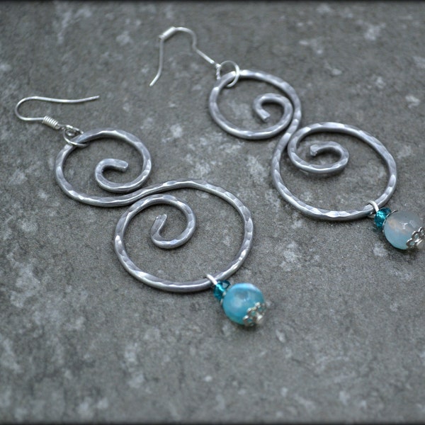 Swirl Everyday Earrings, Lightweight Wire Earrings, Spiral Silver Earrings, Geometric Aluminum Earrings,  Ancient Greek Earrings