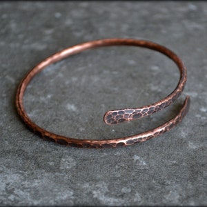 Rustic Hammered Copper Bangle: Oxidized Thick Wire Cuff