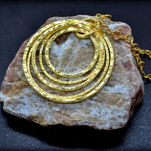 Gold Open Circle Necklace, Large Gold Pendant Necklace, Long Textured Necklace, Hammered Gold Statement Necklace, Silver/Gold option