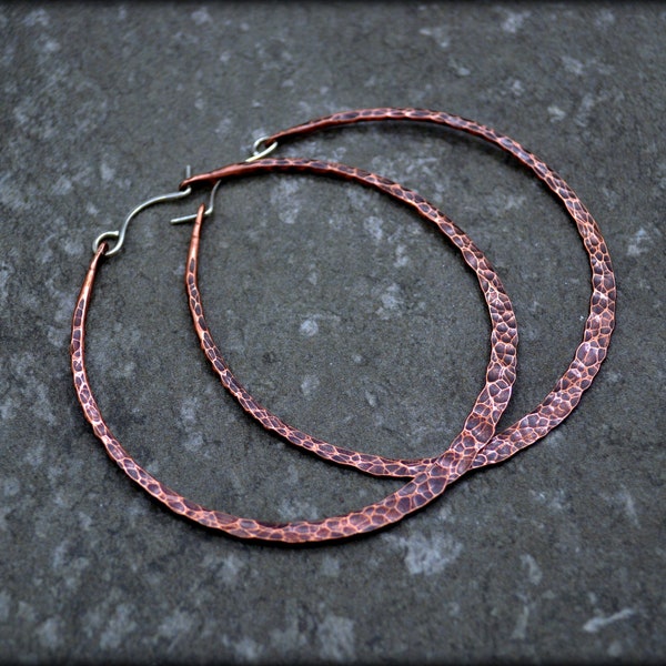 Extra Large Copper Hoops 70mm,  Lightweight Big Earrings, Oxidized Hoop Earrings, Big Hammered Hoops, Oversize Hoops, Ombre Hoop Earrings,