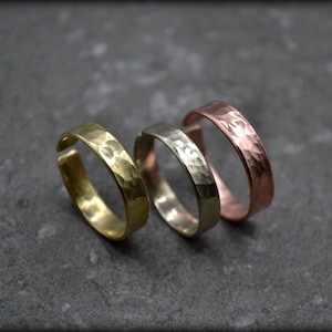OPEN uniseks ring, verstelbare herenring, eenvoudige alledaagse ring, zilver/messing/koper stapelring, gehamerde gouden ring, getextureerde zilveren ring