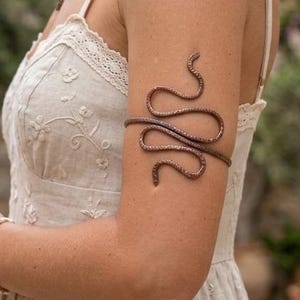 Oxidized Copper Snake Cuff: Hammered Statement Armlet Bracelet