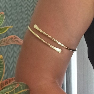 Sterling Silver Gold Plated Upper Arm Bangle: Hammered Overlap Bracelet