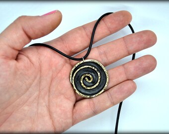 Silver Spiral Mens Necklace, Oxidized Black Mens Pendant, Geometric Sipmle Everyday Necklace, Timeless Classic Design Handcrafted For Men