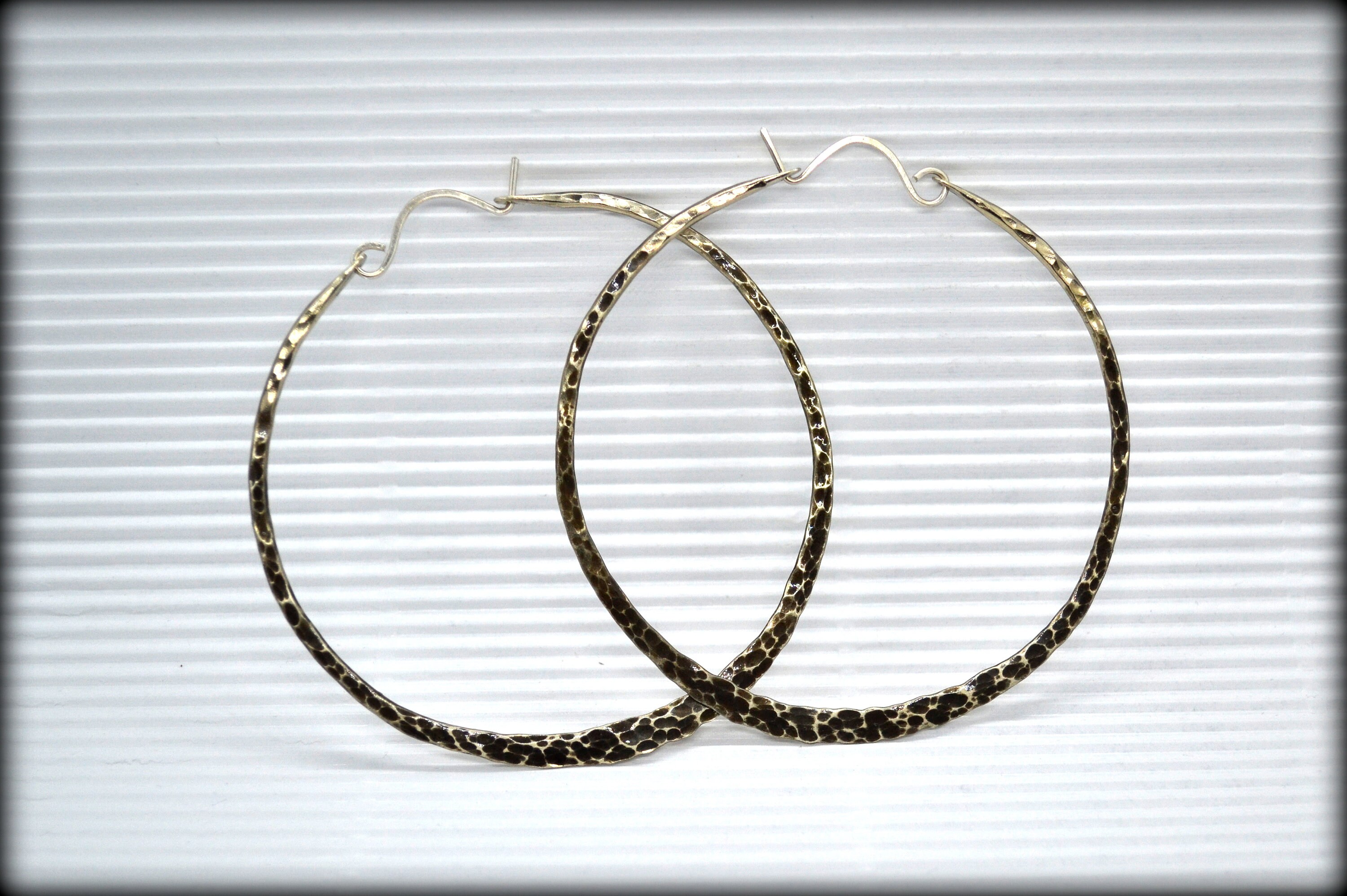 Extra Large Hoops 70mm Oxidized Black Hoop Earrings Hammered Etsy