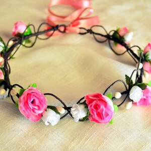 Floral Statement Crown, Floral Headpiece, Festival Tiara, Hair Wreath, Pink Flower Wreath, Boho Wedding Crown, Beach Wedding