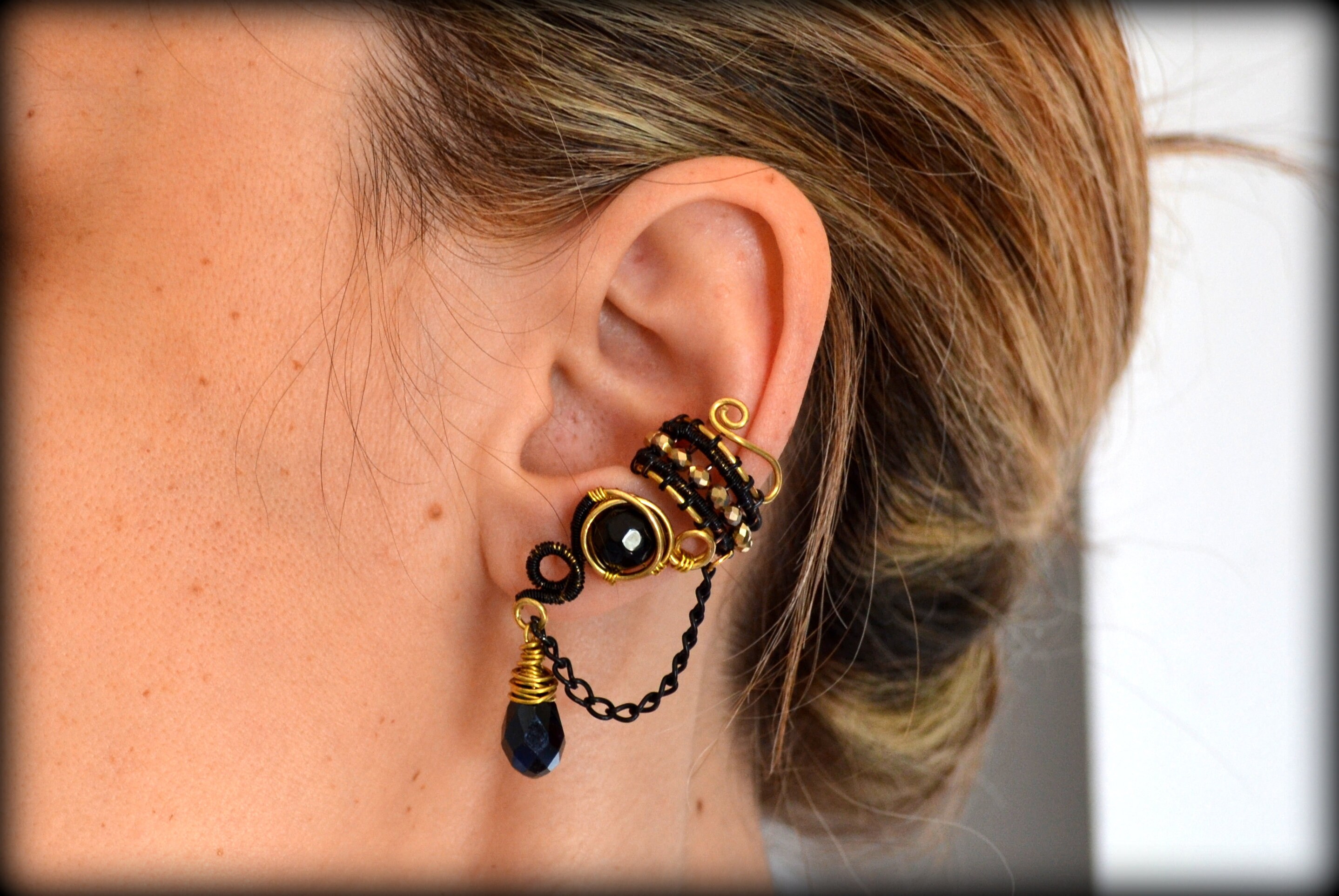 【BLACKPURPLE】25SS★ Two Way Open Ring Ear Cuff TWO TONE EAR CUFF [Single Cuff] - Black & White – Love Ko
