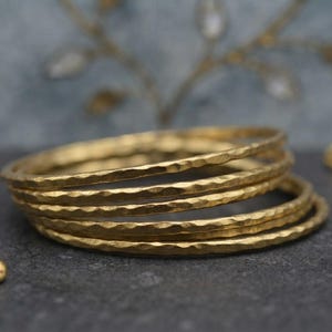 Hammered Stacking Bangle: Thin Dainty Bracelet in silver, brass or copper, everyday simple bracelet