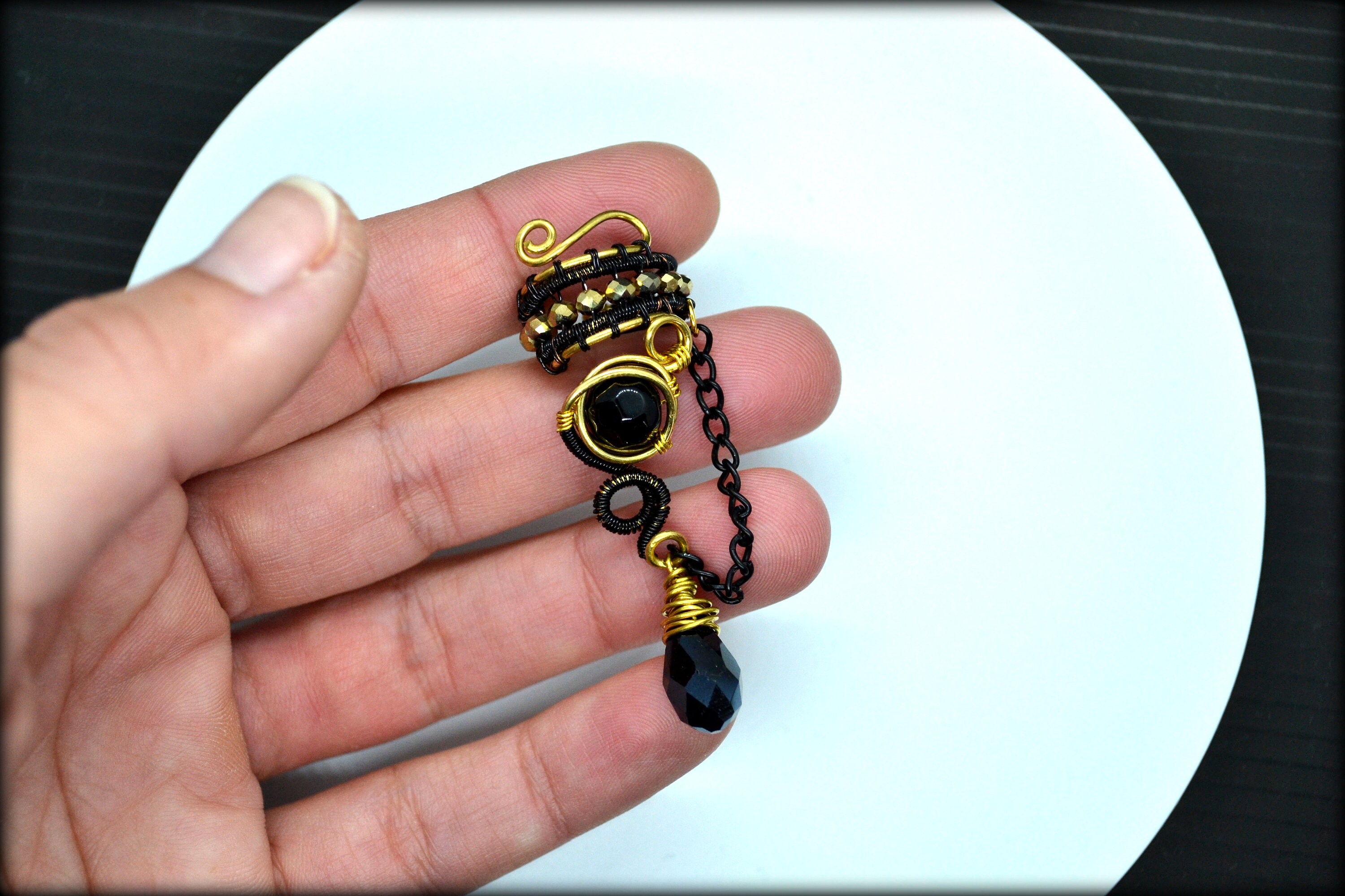【BLACKPURPLE】25SS★ Two Way Open Ring Ear Cuff TWO TONE EAR CUFF [Single Cuff] - Black & White – Love Ko