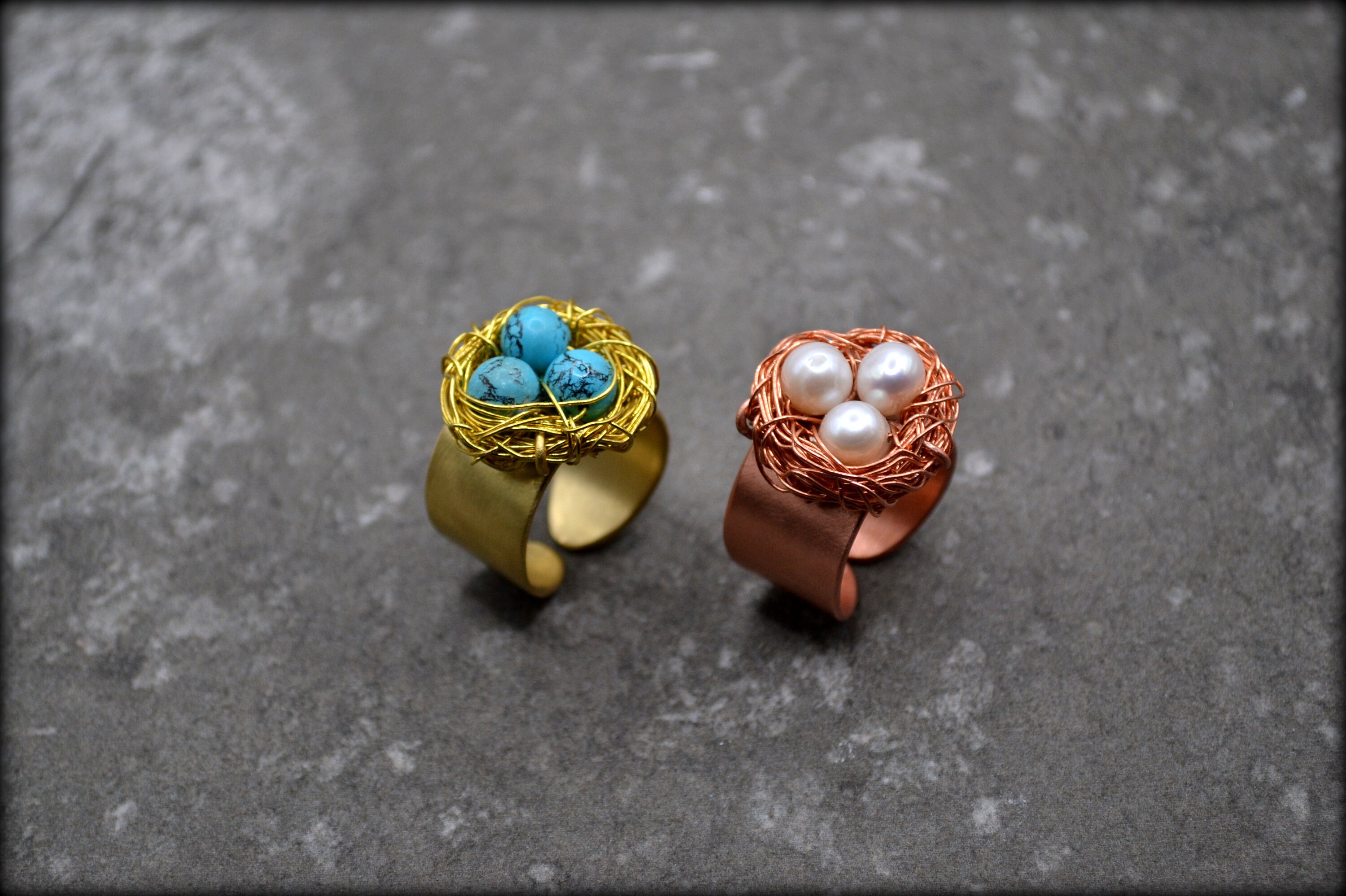 Bird Nest Ring With Eggs, Contemporary Turquoise Gemstones