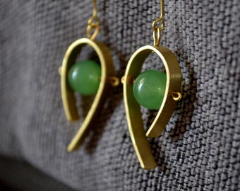 Green Aventurine Earrings, Elegant Drop Earrings, Minimalist Gold Dangle Earrings, Everyday Silver Earrings, Contemporary Gemstone Earrings