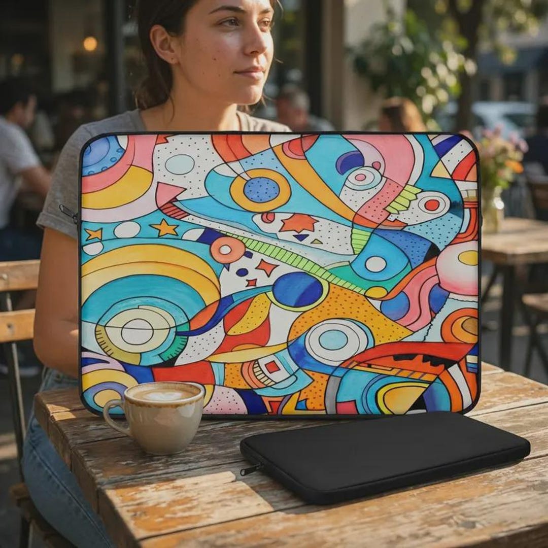 Abstract Art Laptop Sleeve: Vibrant Geometric Design, Protective Tech ...