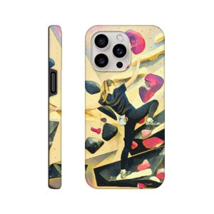 Minimalist Sport Art Phone Case, Artistic Rock Climbing Cover, Bouldering Wall Design, Hand Painted Style Art