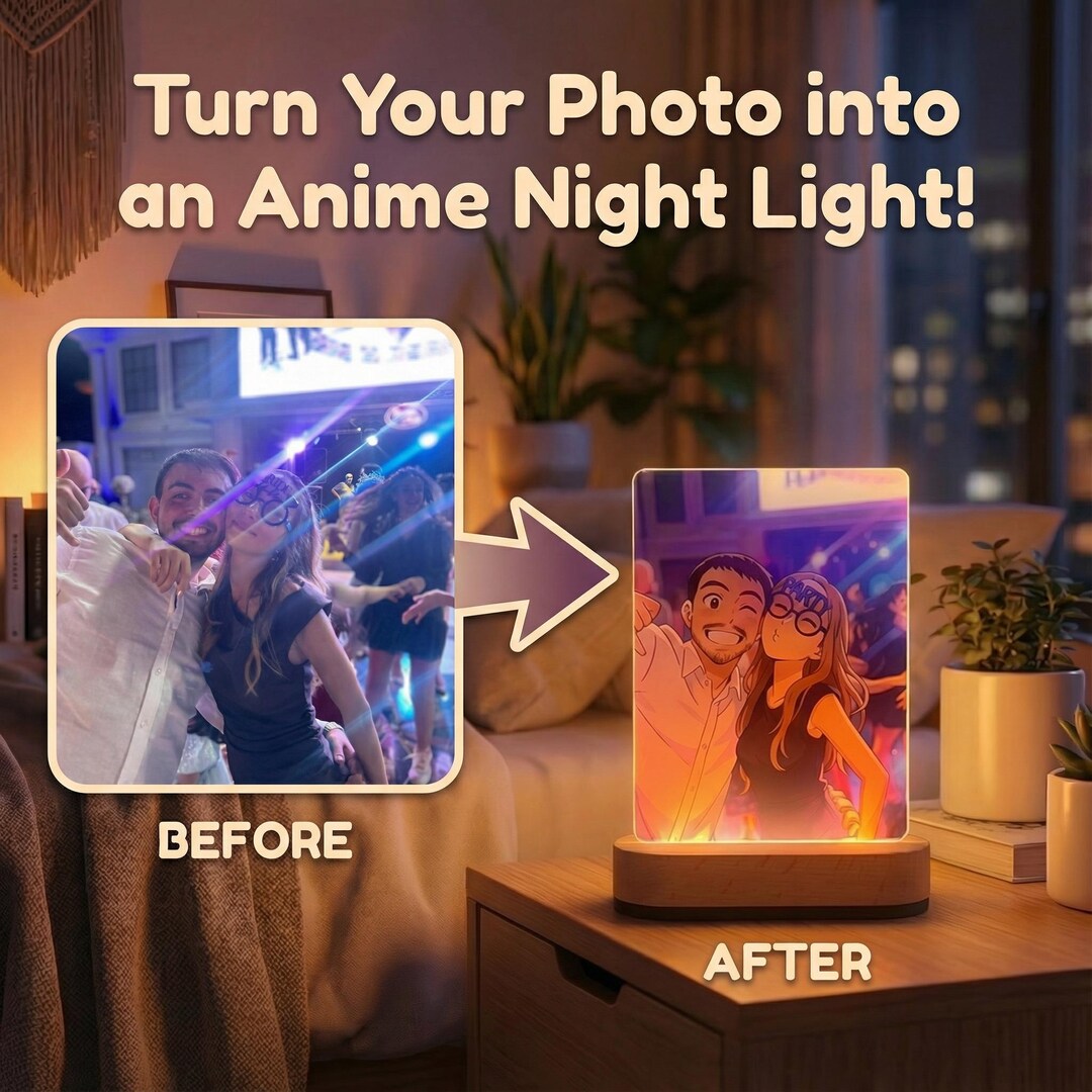 Personalized Photo Night Light in Anime Style, Custom LED Lamp ...