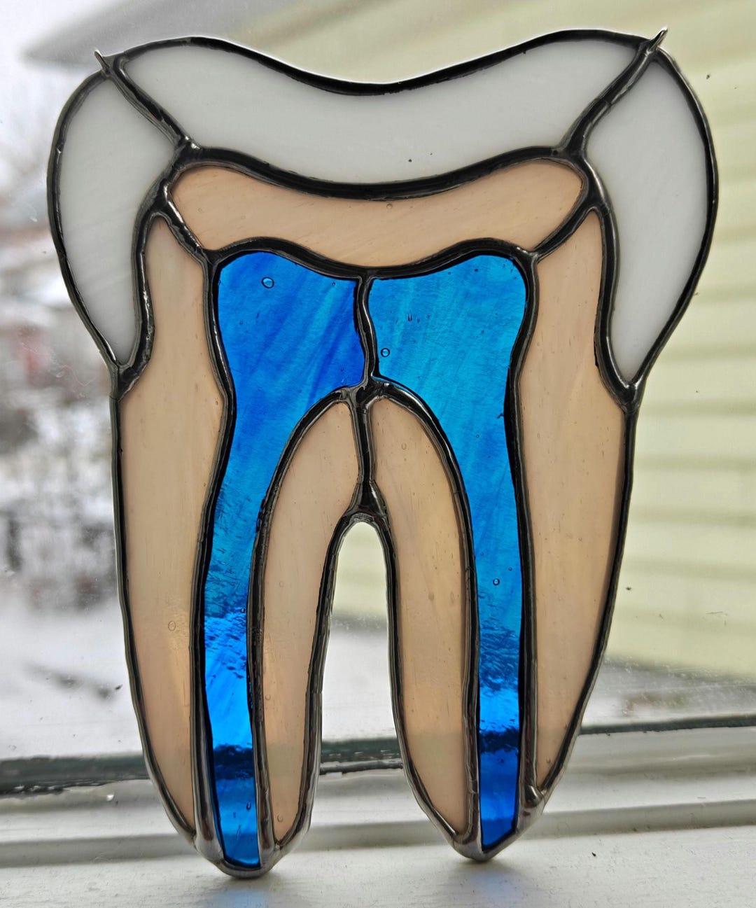 Stained Glass Molar Tooth (smaller Version) - Royal Blue Pulp Chamber ...