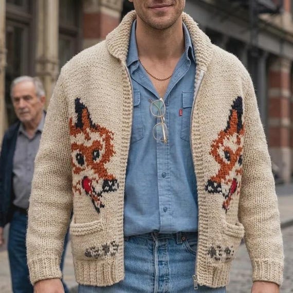 Hand-Knit Wolf Cardigan Sweater – Inspired by Project Hail Mary, Ryland Grace Style