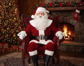 Professional Santa Claus Suit - Deluxe Velvet Santa Costume with Faux Fur Trim, Luxury Christmas Outfit