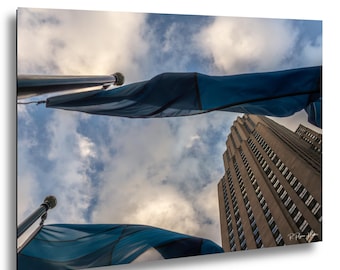 Rockefeller Center New York City Photography Prints, Manhattan Architecture Flags Skyscraper Wall Art
