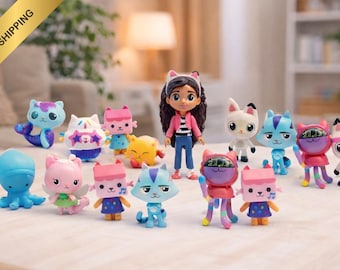 Conjunto de 13 miniaturas de personagens de desenho animado da Gabby Dollhouse, brinquedos colecionáveis para crianças.
