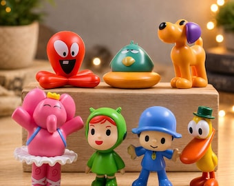 Pocoyo Animal Figures Set, 7PCS Cartoon Character Toys, Duck, Puppy, Elly Elephant