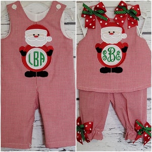 Twins Brother Sister Matching Christmas Longall Shortall Swing Top Bloomer Set A-line Dress Christmas Outfit Jon Jon Romper Monogram Santa