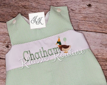 Mallard Duck First Birthday Bubble Shortall Romper Jon Jon Duck Hunting Birthday