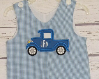 Boys Little Blue Truck Shortall Longall Jon Jon Birthday Outfit Romper Blue Truck Birthday