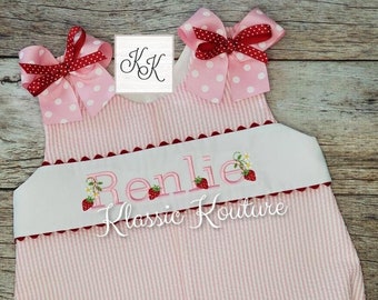 Strawberry Bubble Bloomer Set A-line Dress Strawberry Festival First Birthday Strawberry Birthday Seersucker