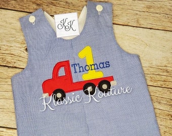 Truck Birthday Longall Shortall First Birthday Truck Jon Jon Romper Boys First Birthday Semi Truck