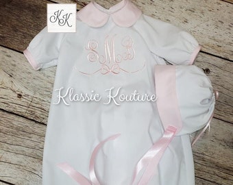 Baby Girl Heirloom Daygown Baby Layette Take Me Home Matching Bonnet Burper Bib Set