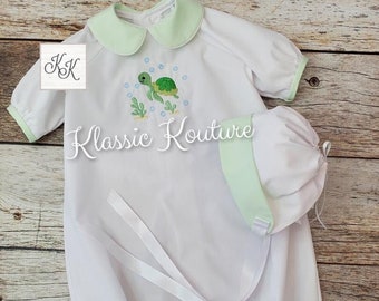 Unisex Heirloom Baby Gown Take Me Home Daygown Baby Turtle