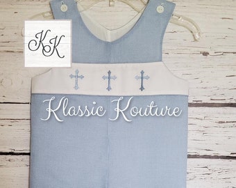 Boys Christeninig Easter Shortall Longall Bubble Baptism Romper Jon Jon Baby Blessing Baby Dedication First Easter Monogram