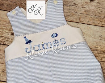 Birthday Bubble Shortall Longall Monogram Birthday Romper First Birthday Jon Jon Boys Birthday Outfit ALL BLUES